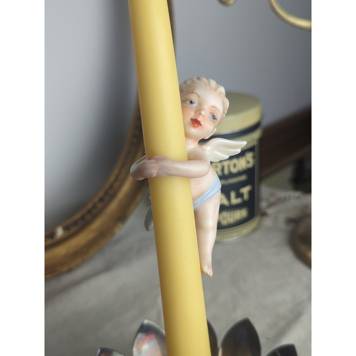 Vintage Cherub Candle Hugger – Romantic Putti Angel Pair Storybook Cottage