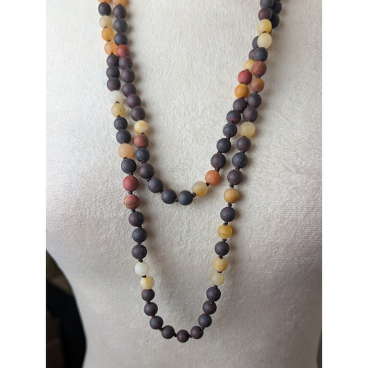 Vintage Artisan Hand-Knotted Mixed Natural Stone Necklace 30" Opera Length