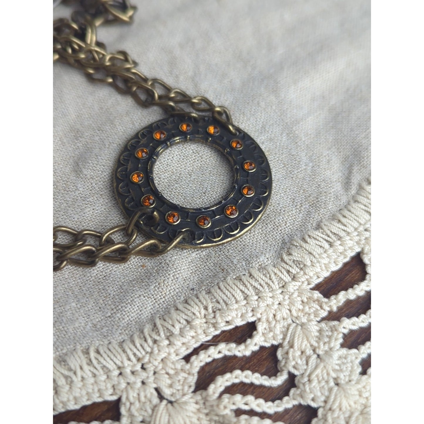 Y2K Double Chain Medallion Belt  Antiqued Brass Tone Boho Western Waist 30"-40"