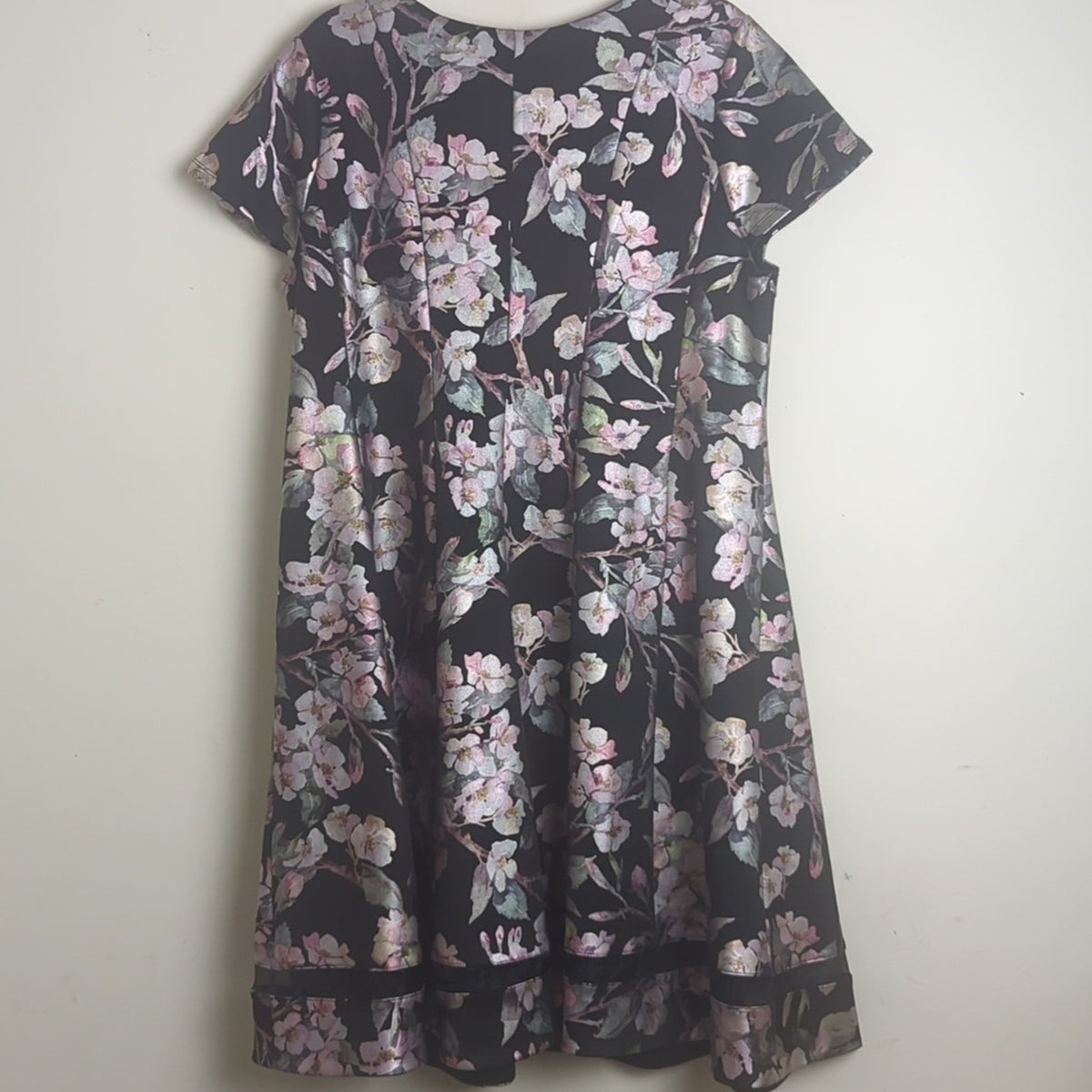 Whimsical Fairy Fit & Flare Dress Black Iridescent Flowers Women's  18/20