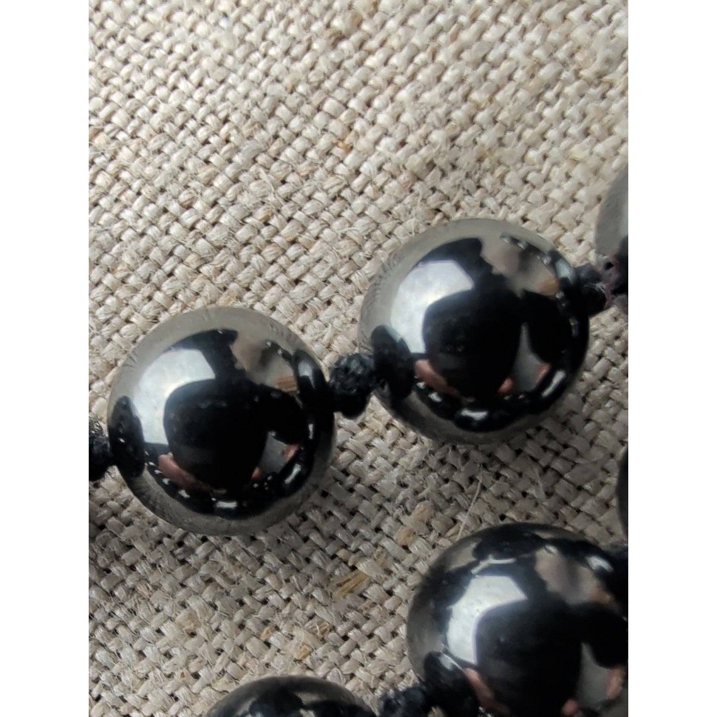 Vintage Natural Hematite Beaded Necklace Individually Hand-Knotted Gunmetal