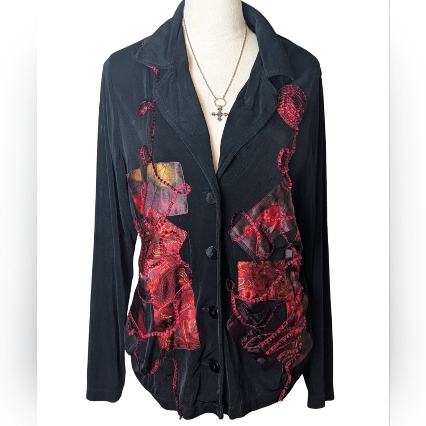 Vintage Art to Wear Patchwork Jacket Abstract Textured Whimsigoth Large