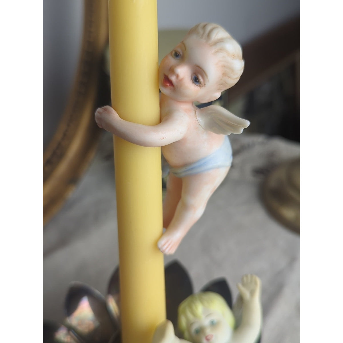Vintage Cherub Candle Hugger – Romantic Putti Angel Pair Storybook Cottage