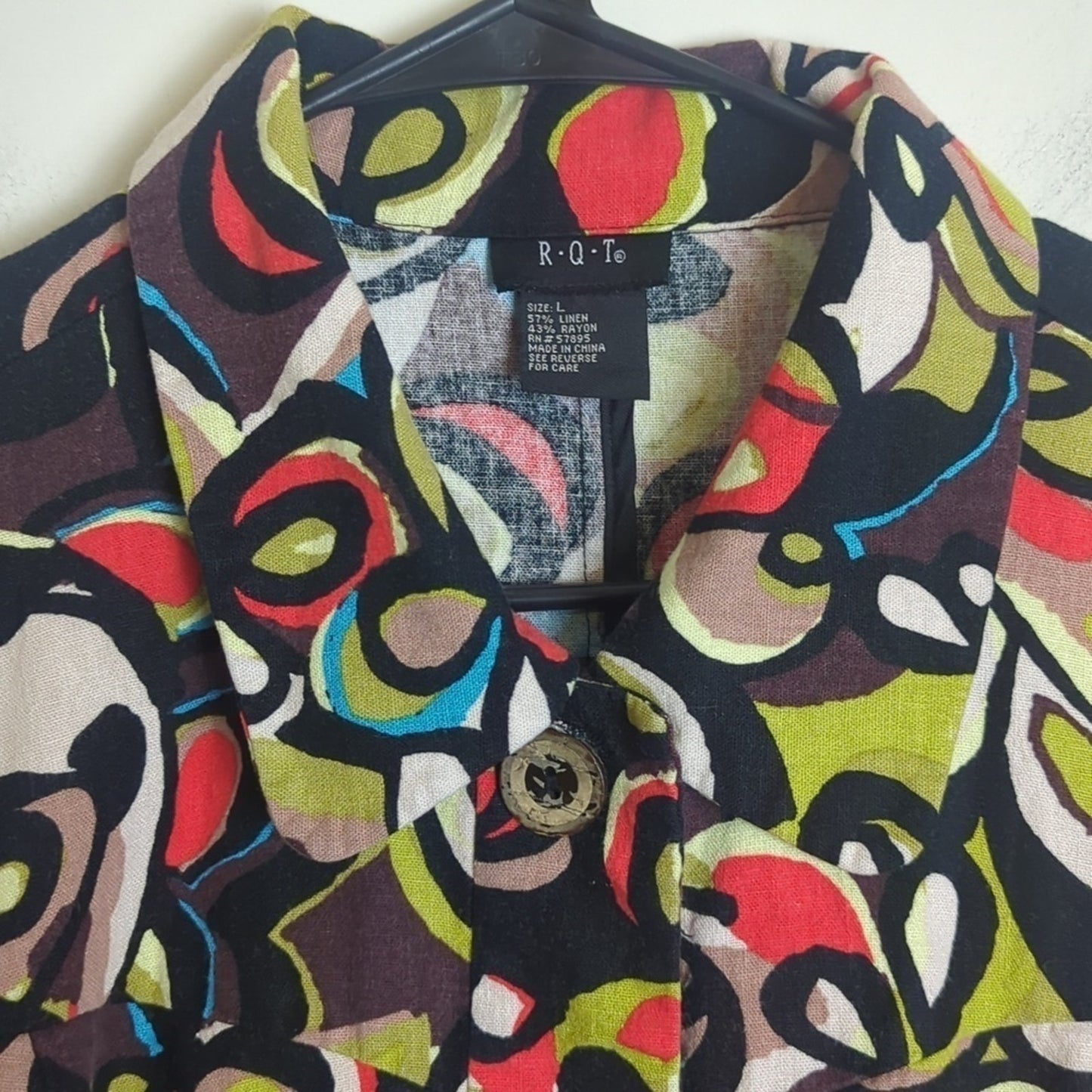 Retro Funky Artsy Button up Linen Blend Cropped Blazer Women's Size Large