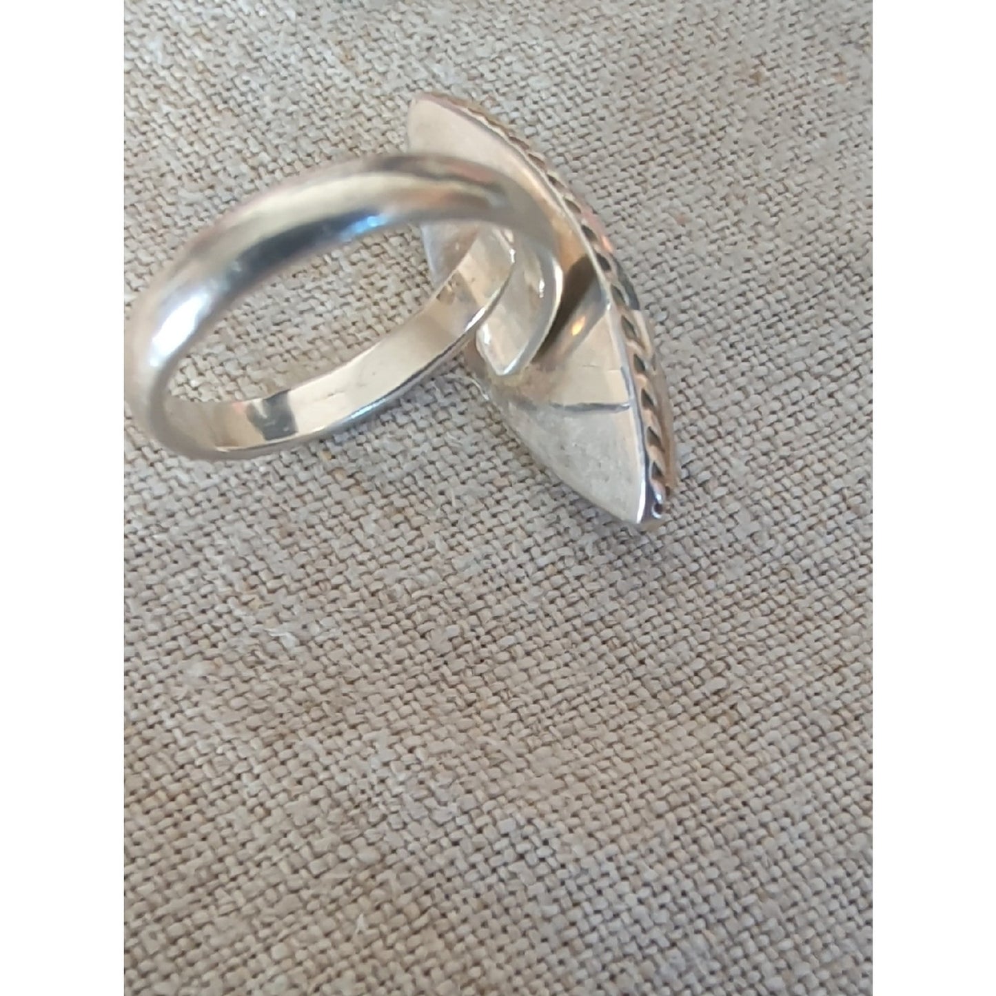 Vintage Mexico Abalone Shell Ring  Alpaca Silver Marquise Artisan Ring