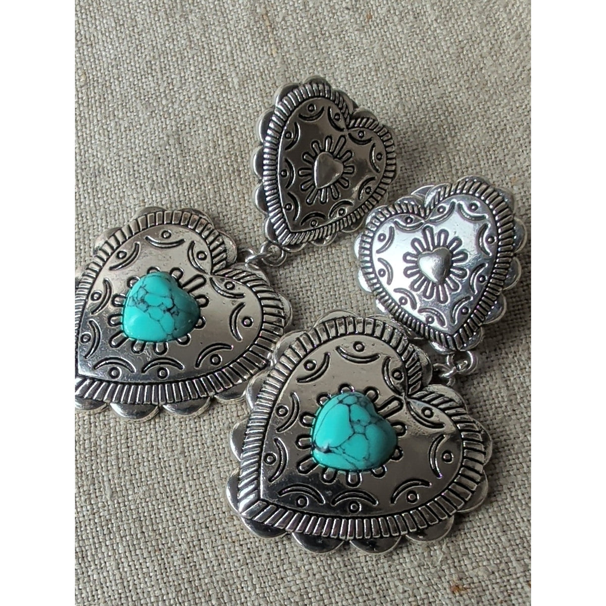 Southwestern Boho Earring Lot of 4 Pairs Turquoise Blue & Silver Tone