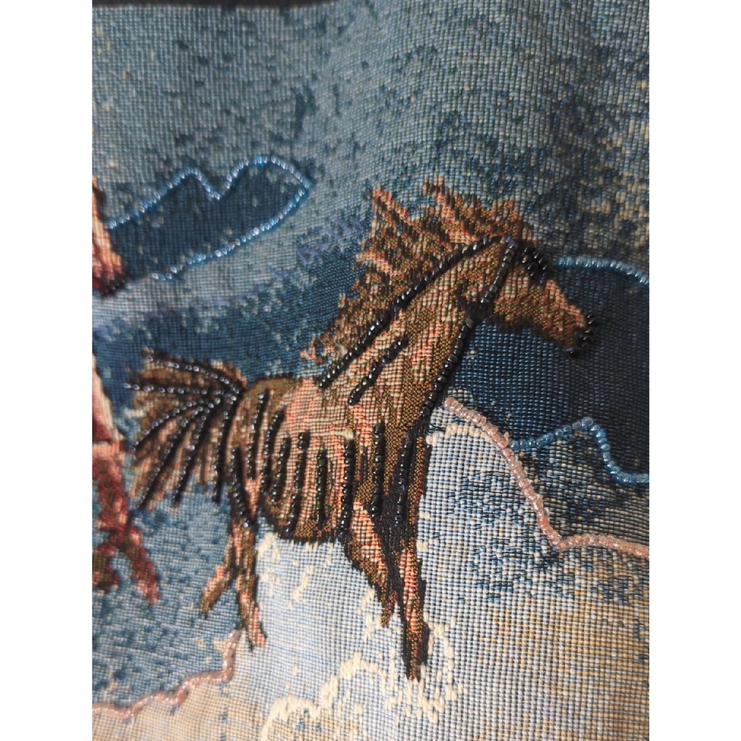 Vintage Horse Tapestry Tote Bag  Woven Equestrian Scene With Clover Tote Charm