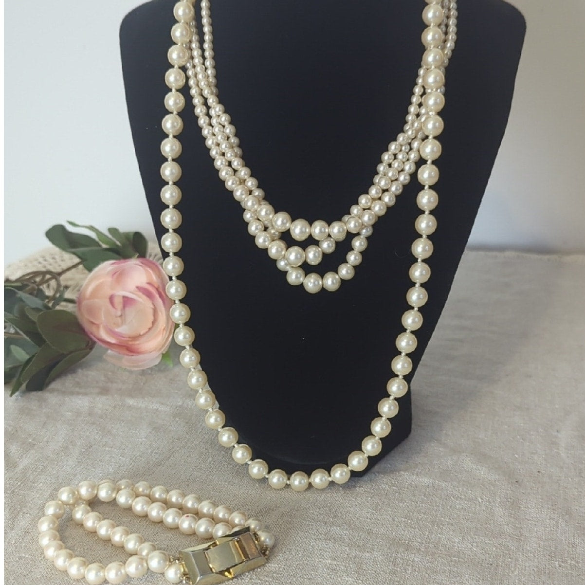 Curated Faux Pearl Set | Layered Vintage-Inspired Necklaces + Double Strand Brac