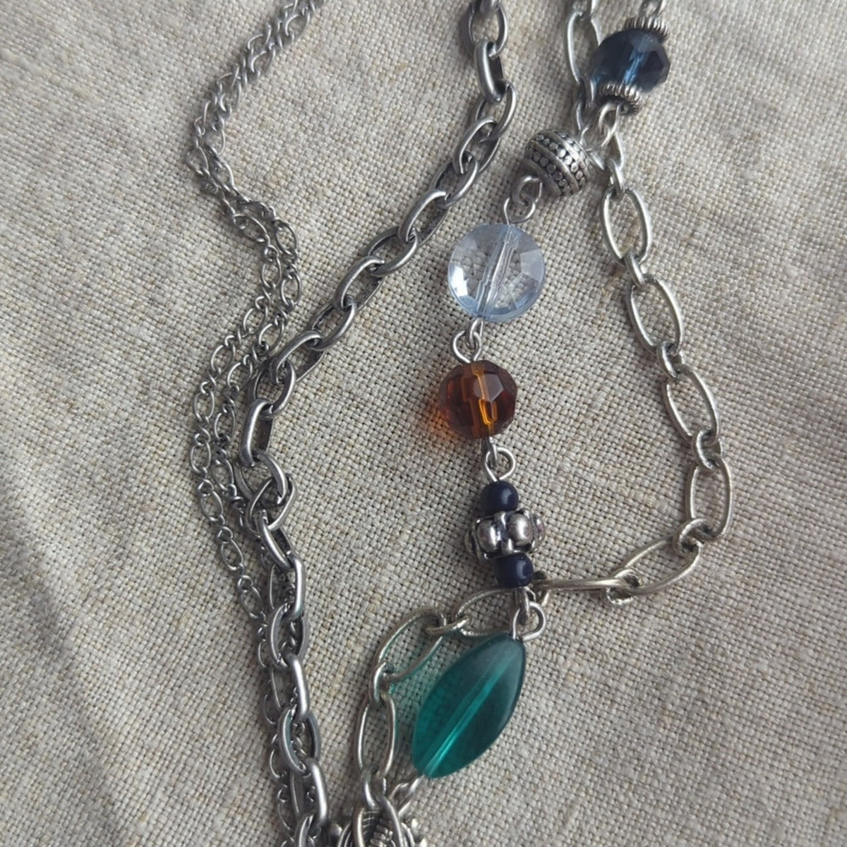 Boho Multi Strand Necklace Green Stone Bead Layered Artisan Style Earth Tone