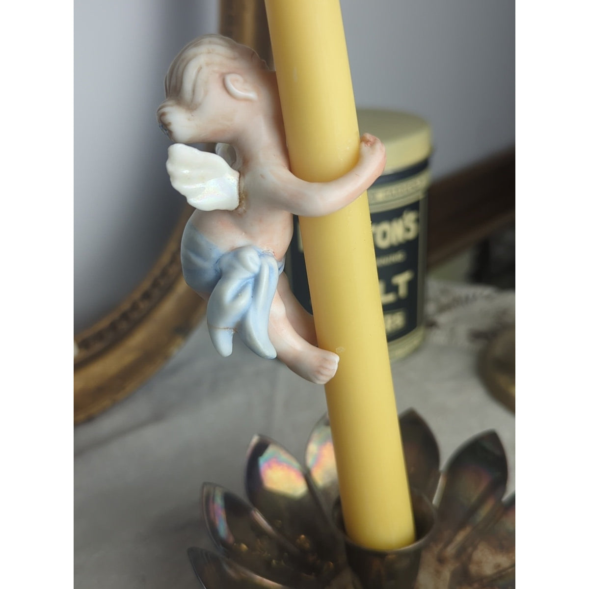 Vintage Cherub Candle Hugger – Romantic Putti Angel Pair Storybook Cottage