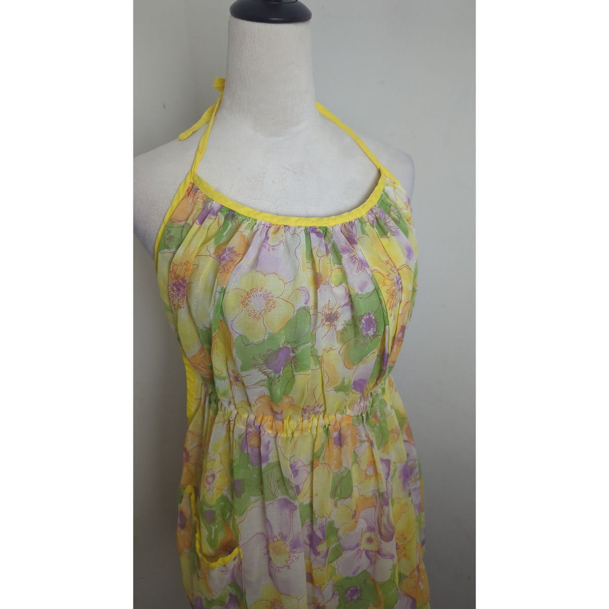 Vintage Retro Mod Floral Apron Lightweight Semi -Sheer S/M