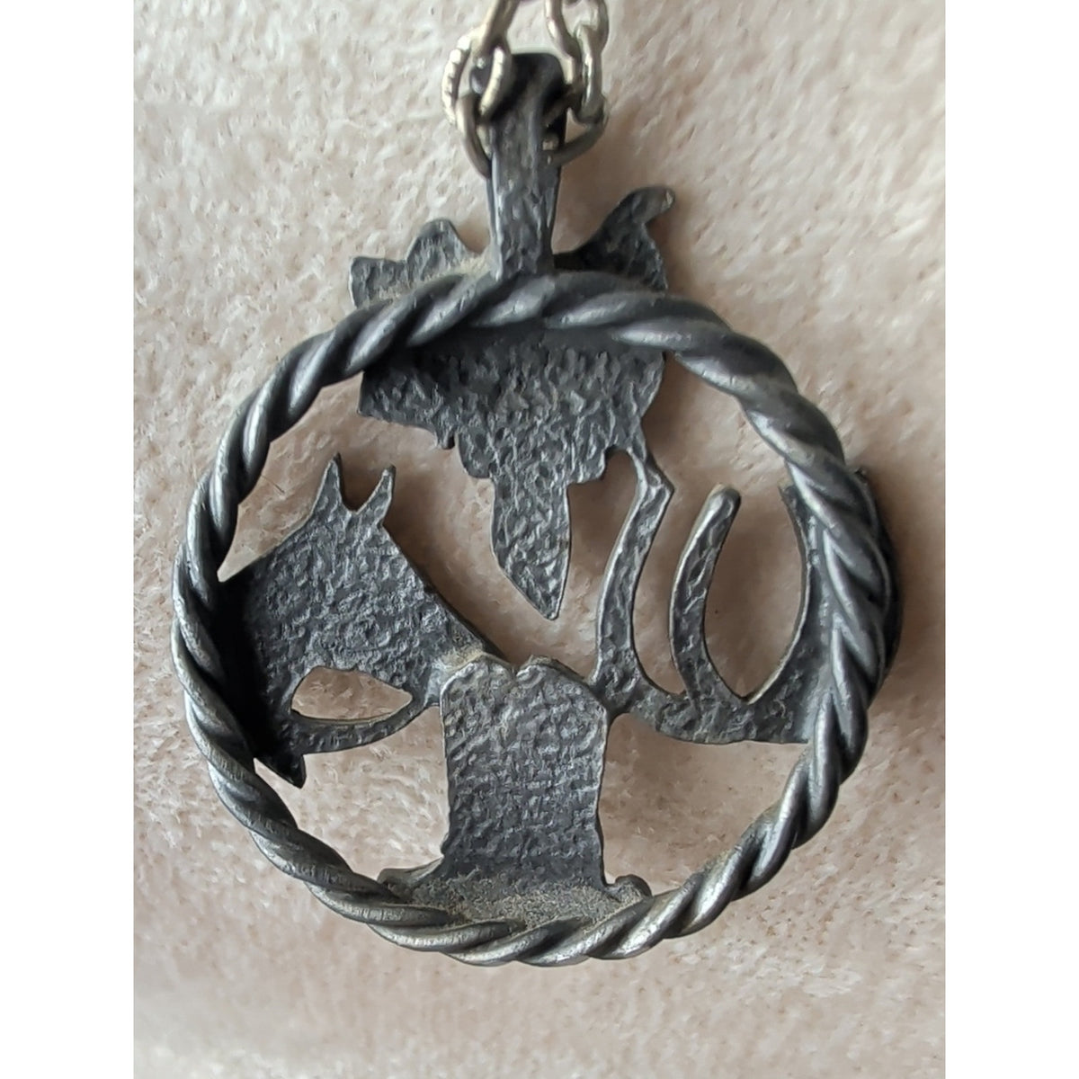 Western Horse Necklace Cowboy Boots Saddle Horseshoe Pewter Tone Pendant