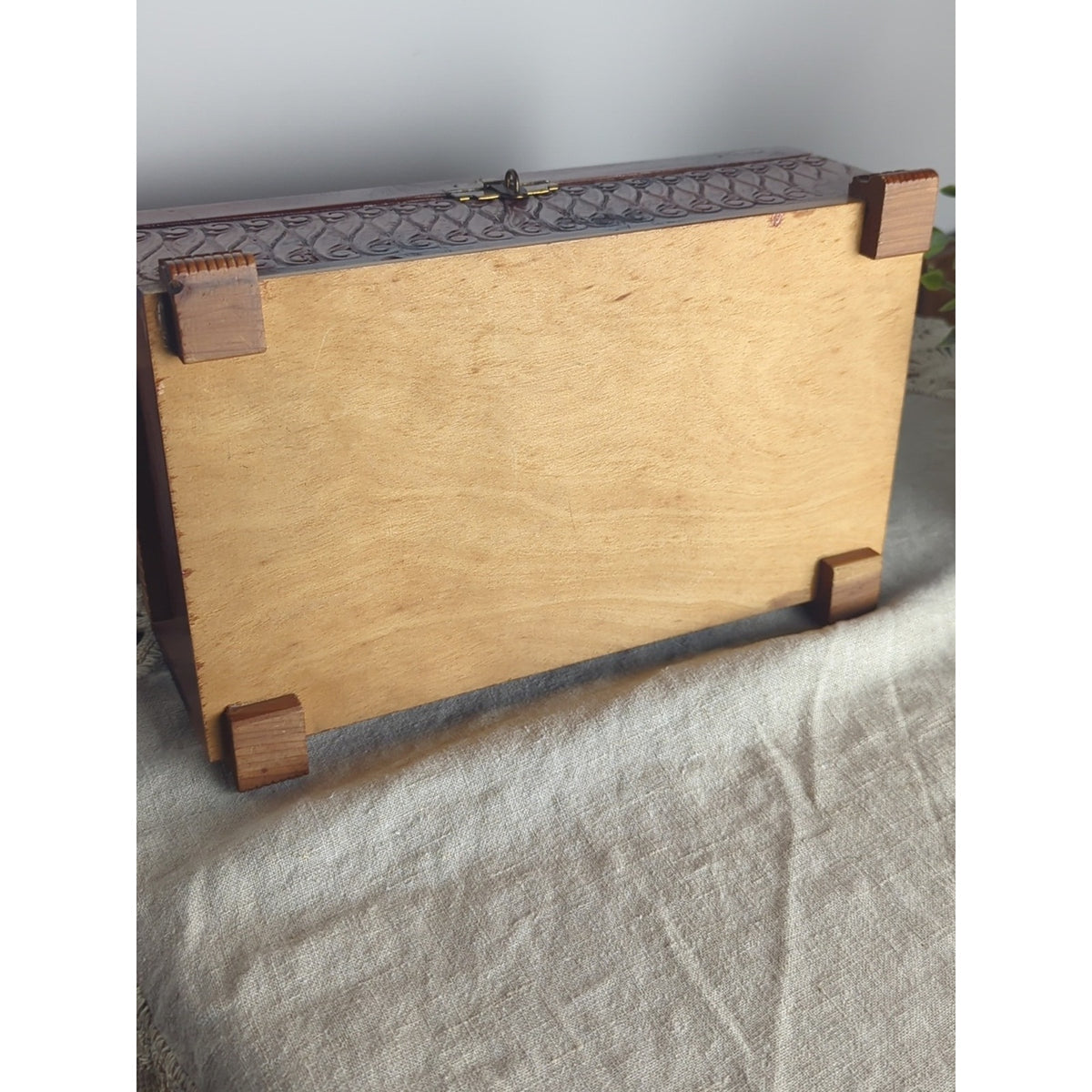 Vintage Carved Wood Keepsake Box | Storybook Cottage Jewelry Chest | Ornate Foot