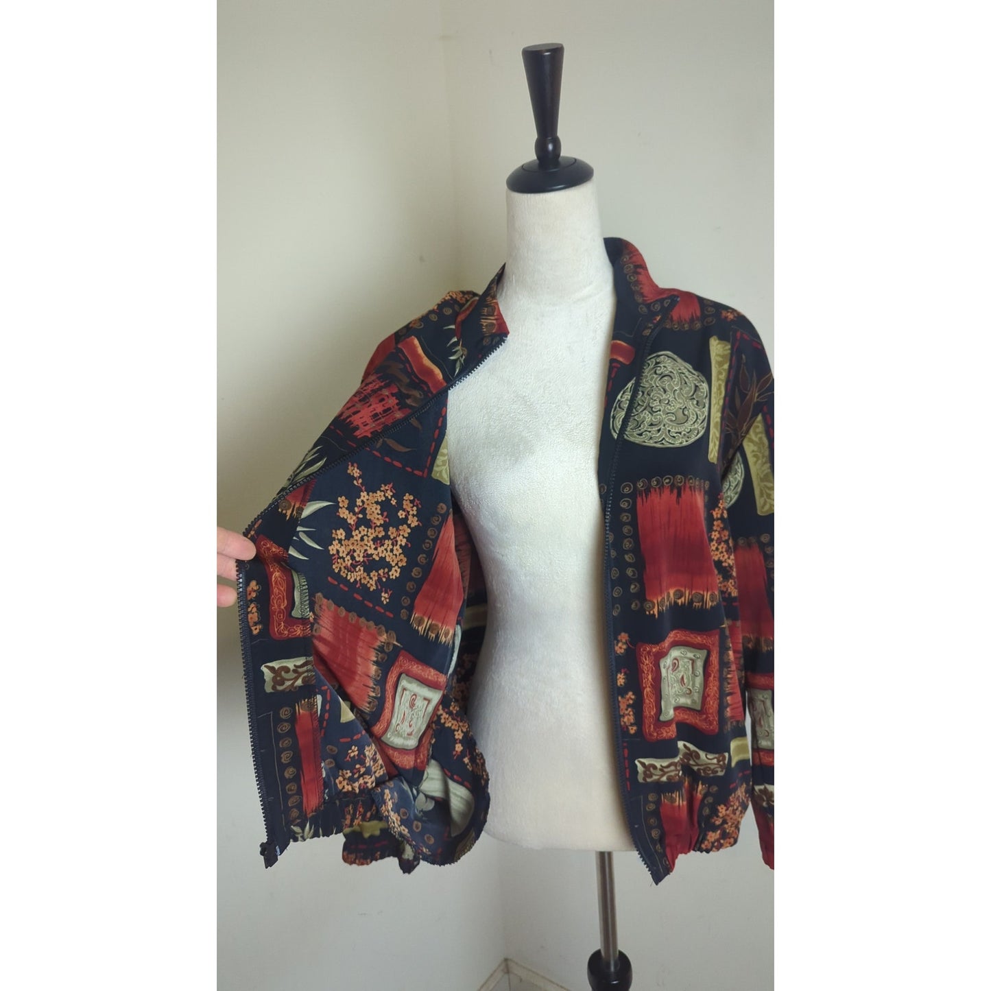 Vintage Zip-Up Lightweight Jacket Fall Moody Motif Women's Oversized Medium