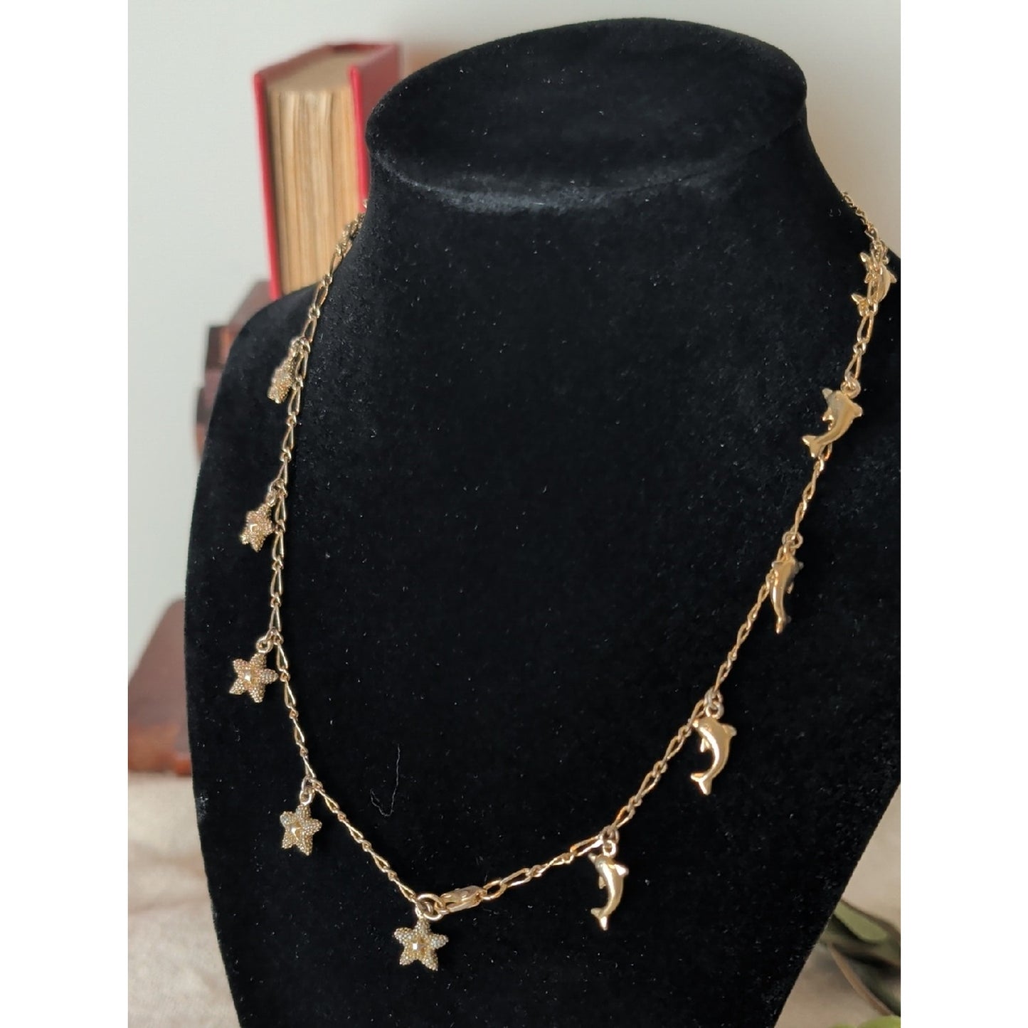 Vintage Dolphin & Star Charm Necklace Gold Tone Coastal Y2K Bracelet / Anklet