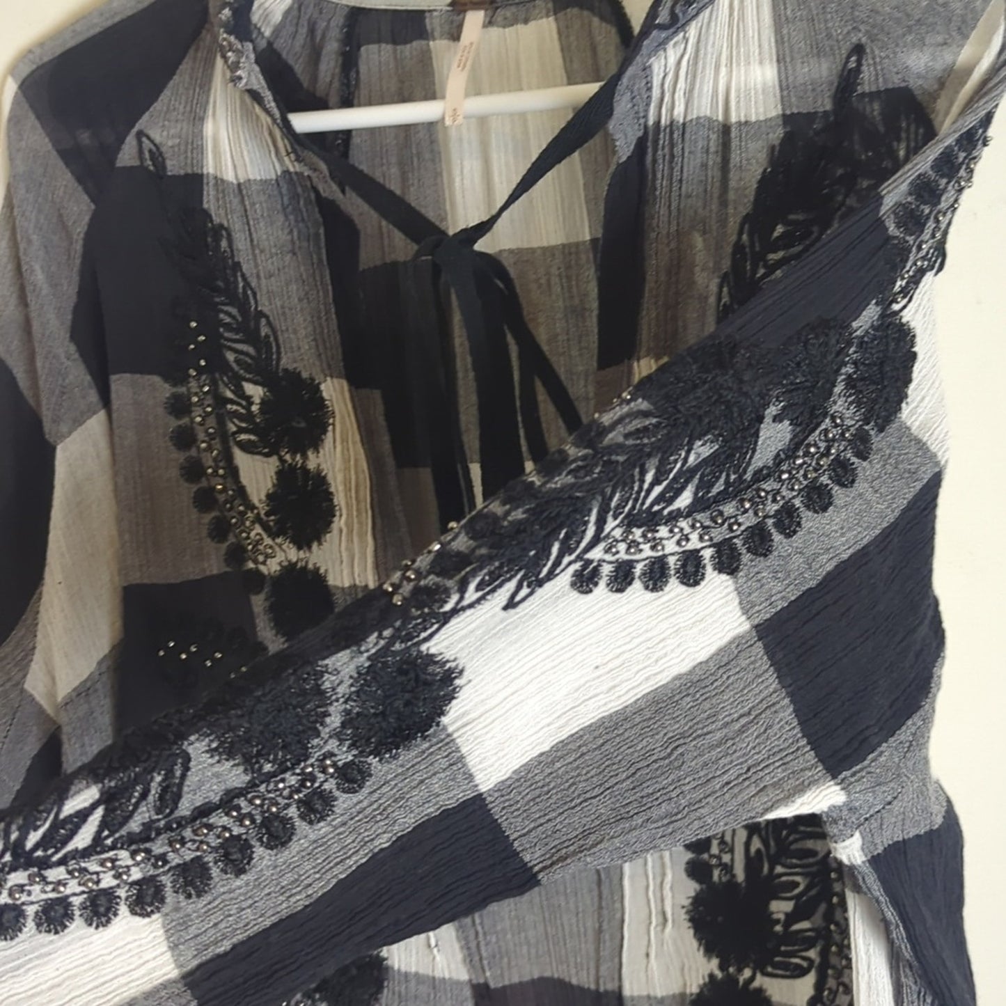 Free People Fall Festival Embroidered Jeweled Plaid Tunic Women's Size Small