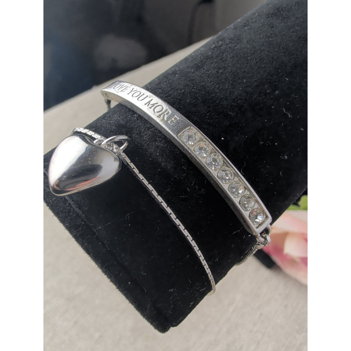 Silver Tone Bracelet Gift Set I Love You More Plus Bubble Heart Charm