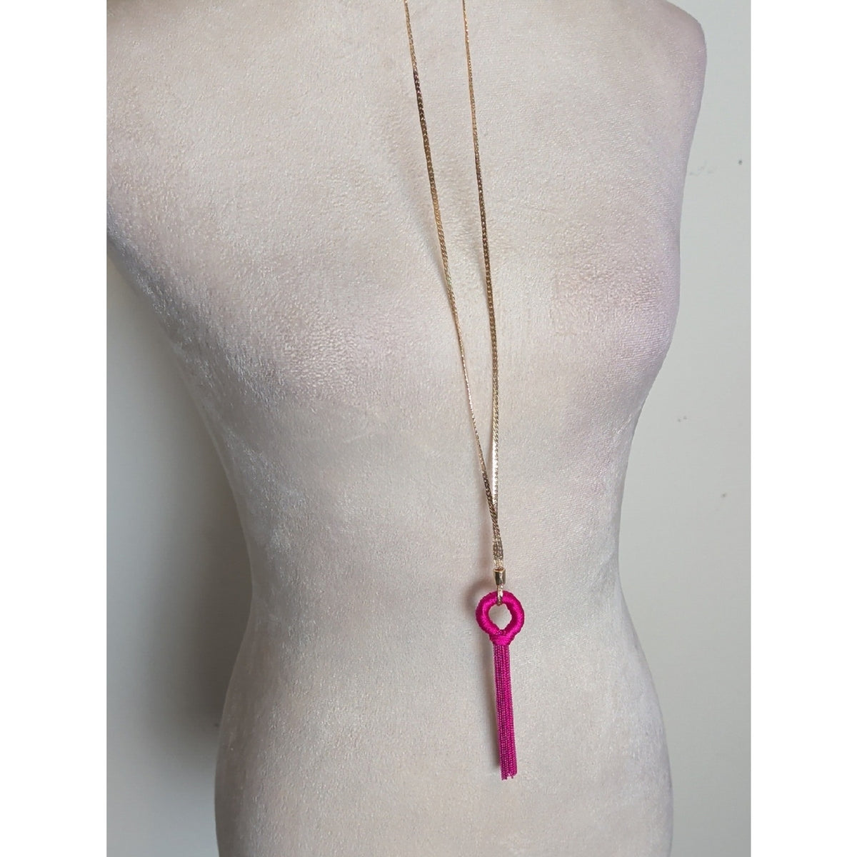 Y2K Hot Pink Tassel Necklace Barbiecore Long Pendant With Rhinestones