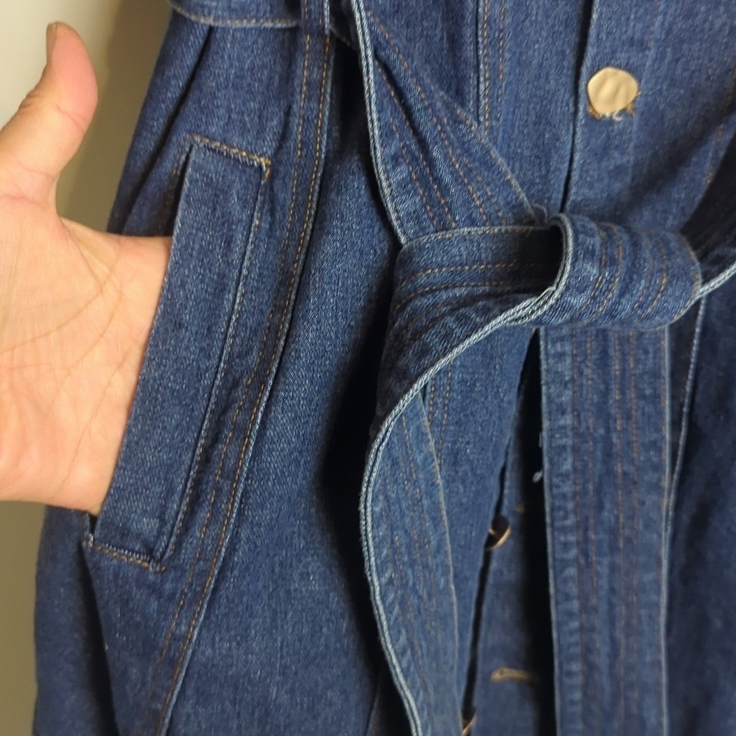 NWOT L'atiste Trench Jean Jacket Abstract Buttons Puff Sleeves Women's Medium