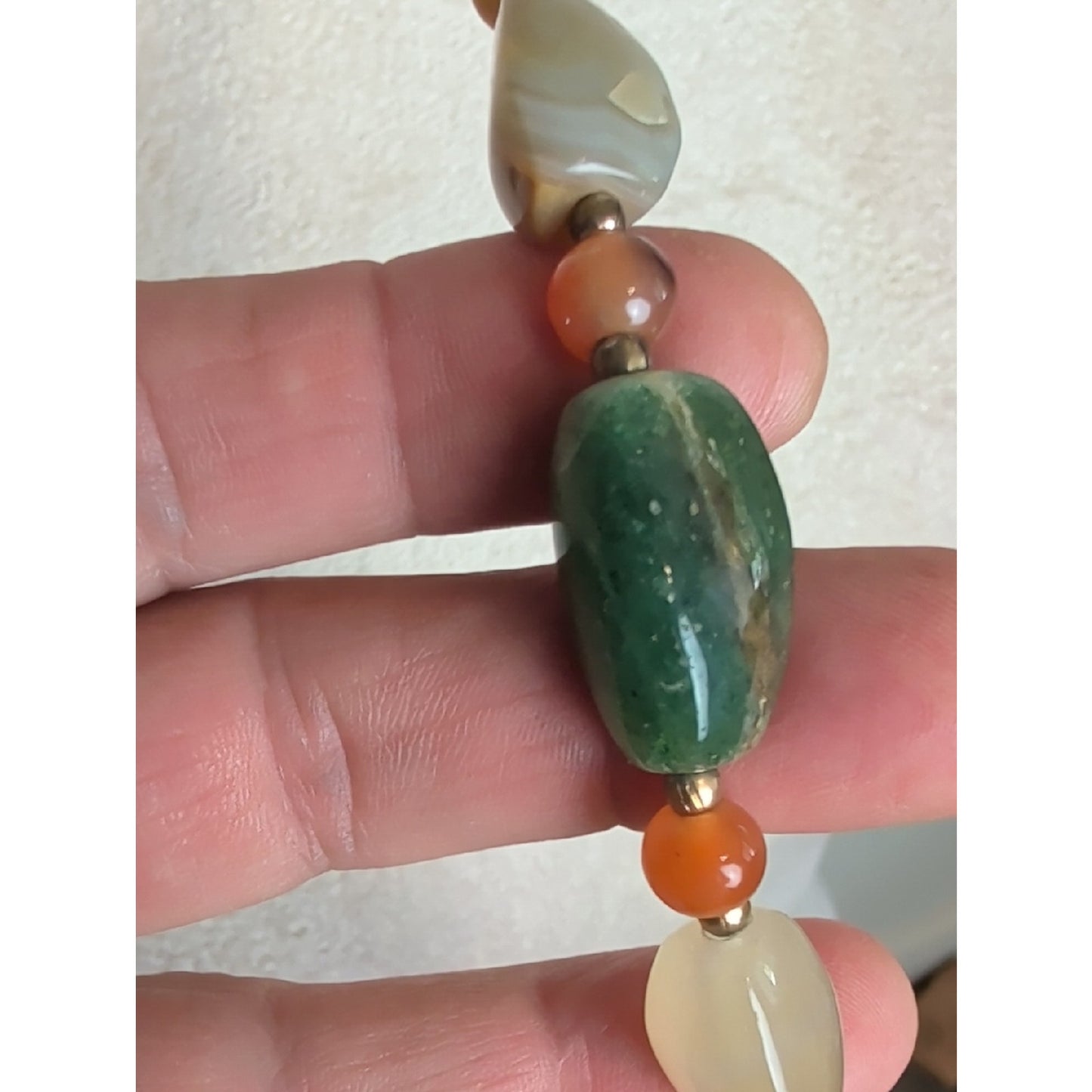 Vintage Natural Stone Beaded Necklace 19" Artisan Agate Aventurine Barrel Clasp