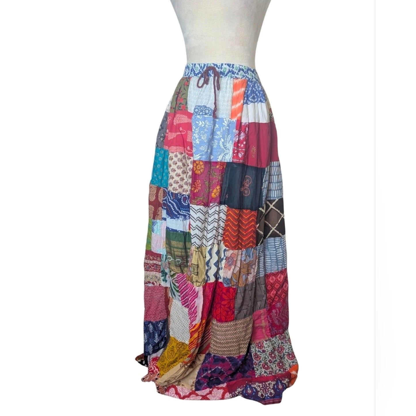 Vintage Patchwork Maxi Skirt or Strapless Boho Dress Cotton Festival Hippie