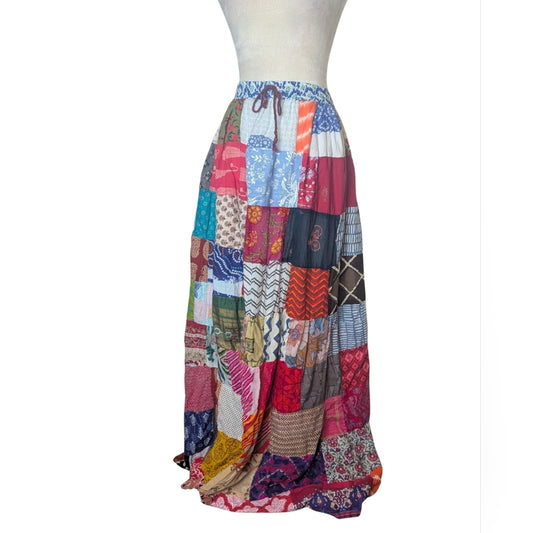 Vintage Patchwork Maxi Skirt or Strapless Boho Dress Cotton Festival Hippie