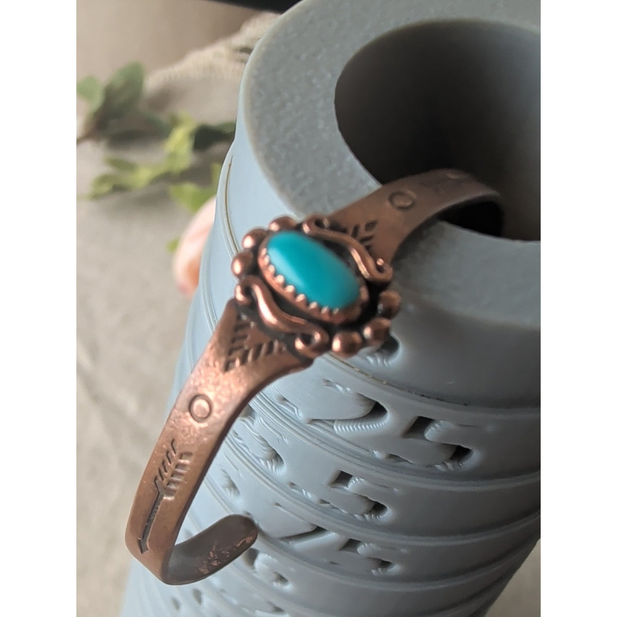 Signed Vintage Copper Cuff Bracelet Child Southwestern Arrow Detailing