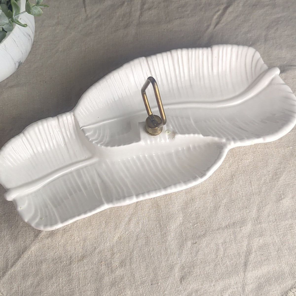 Vintage California Pottery Leaf Relish Dish Mid Century Jewelry Display