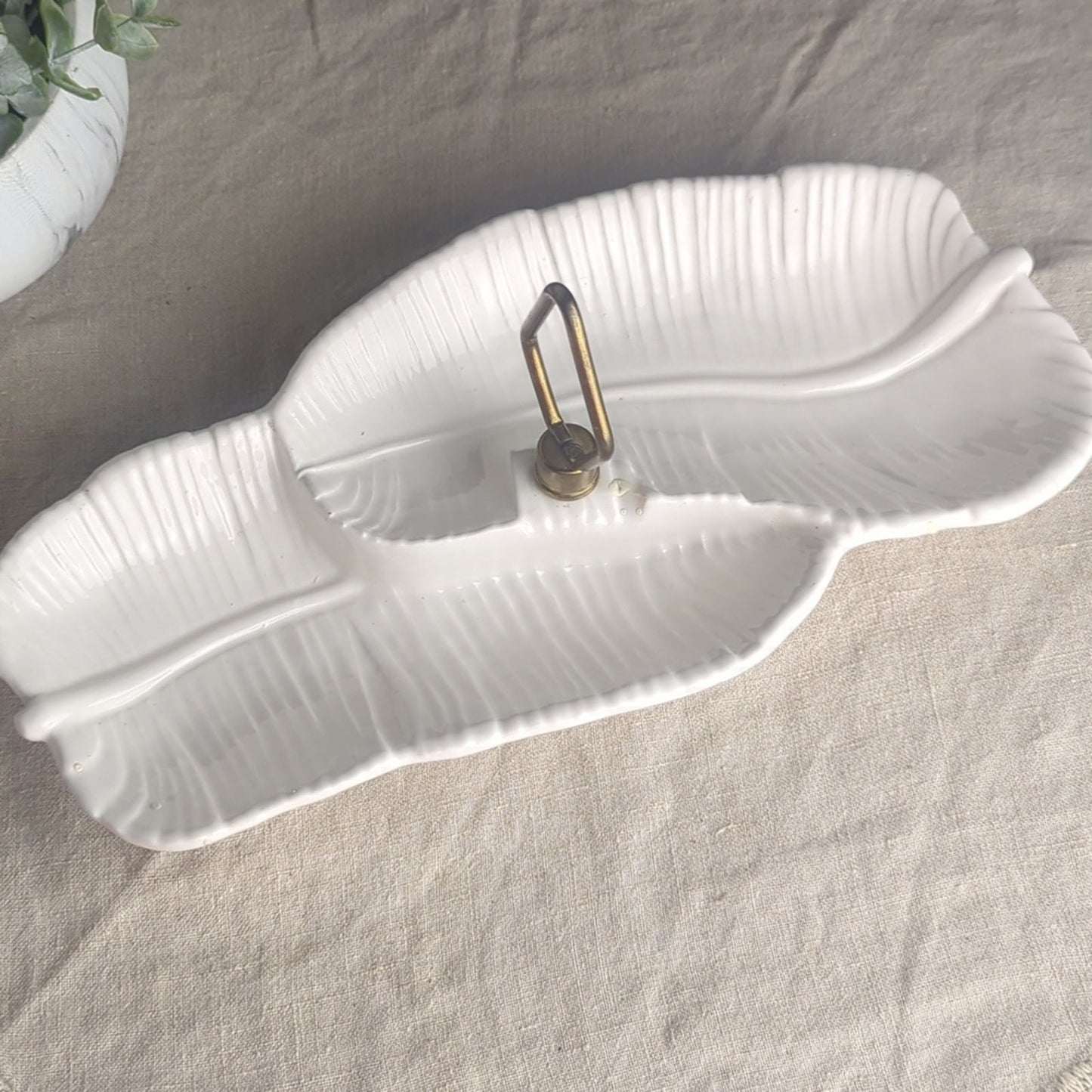 Vintage California Pottery Leaf Relish Dish Mid Century Jewelry Display