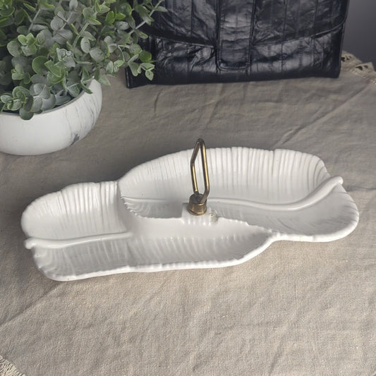 Vintage California Pottery Leaf Relish Dish Mid Century Jewelry Display