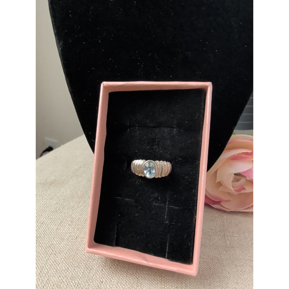 Vintage Ribbed Sterling 925 Topaz Ring Size 4.75