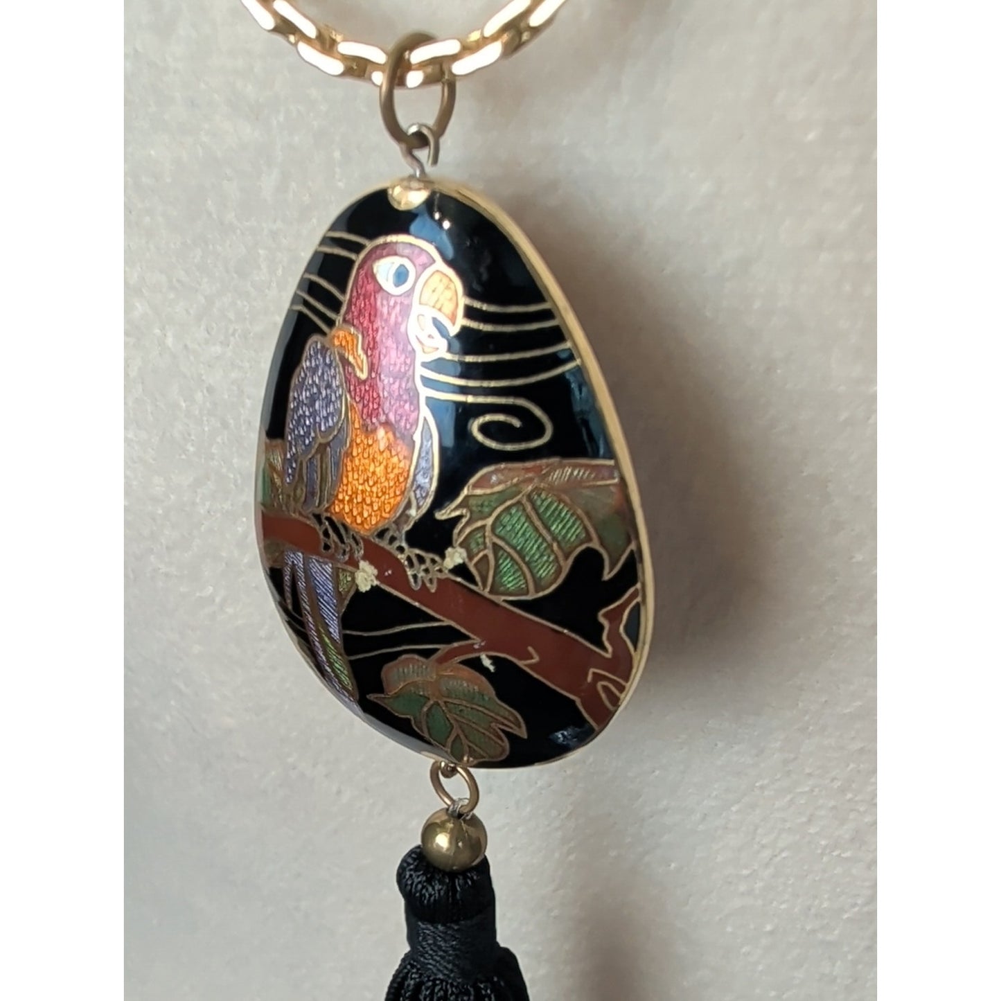OOAK Vintage Cloisonné Parrot Pendant Necklace Authentic Monet Gold Tone Chain