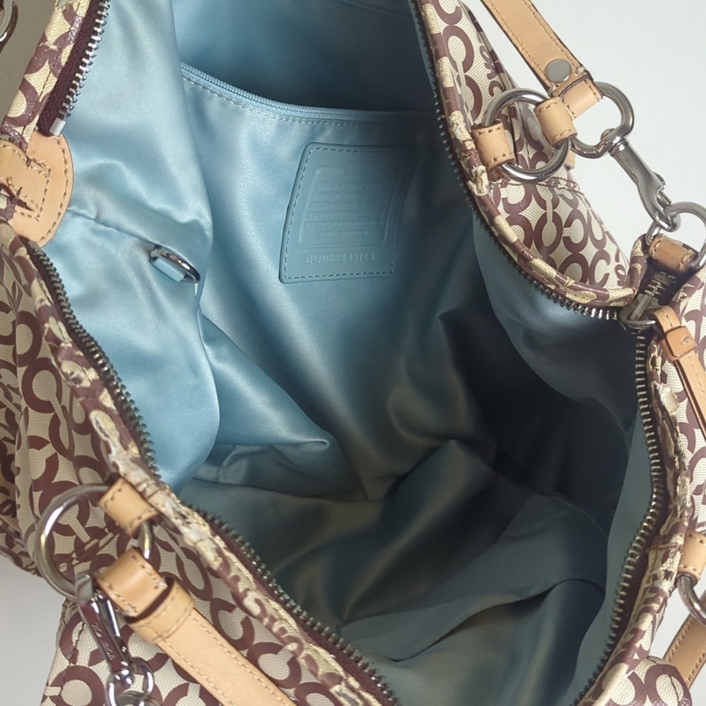 Coach "Leah" Coated Canvas Hobo Large Crossbody Tote Bag Two Bag Charms