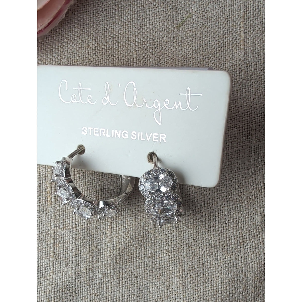 Côte d’Argent Sterling Silver CZ Huggie Hoop Earrings Vintage Bridal Sparkle