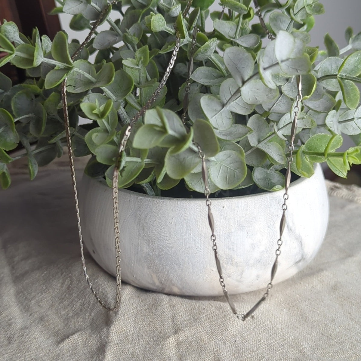 Vintage Silver Tone Layered Necklace Set 1 Snake Chain  1 Textured Chain Layer