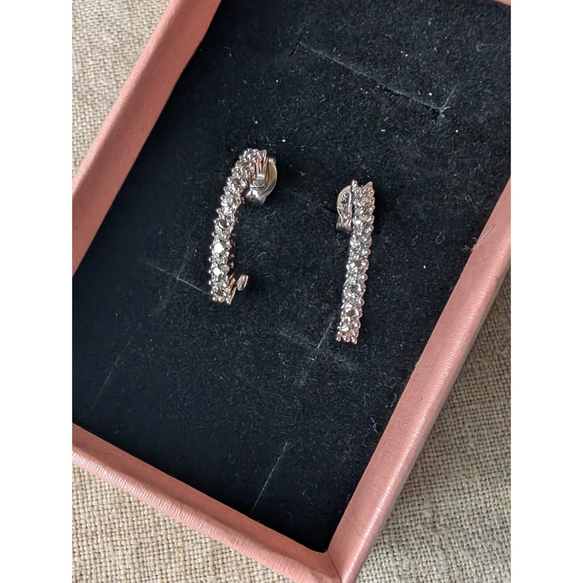 Sterling Silver 925 Clear Gemstone J Hoop Earrings Sparkling Pavé