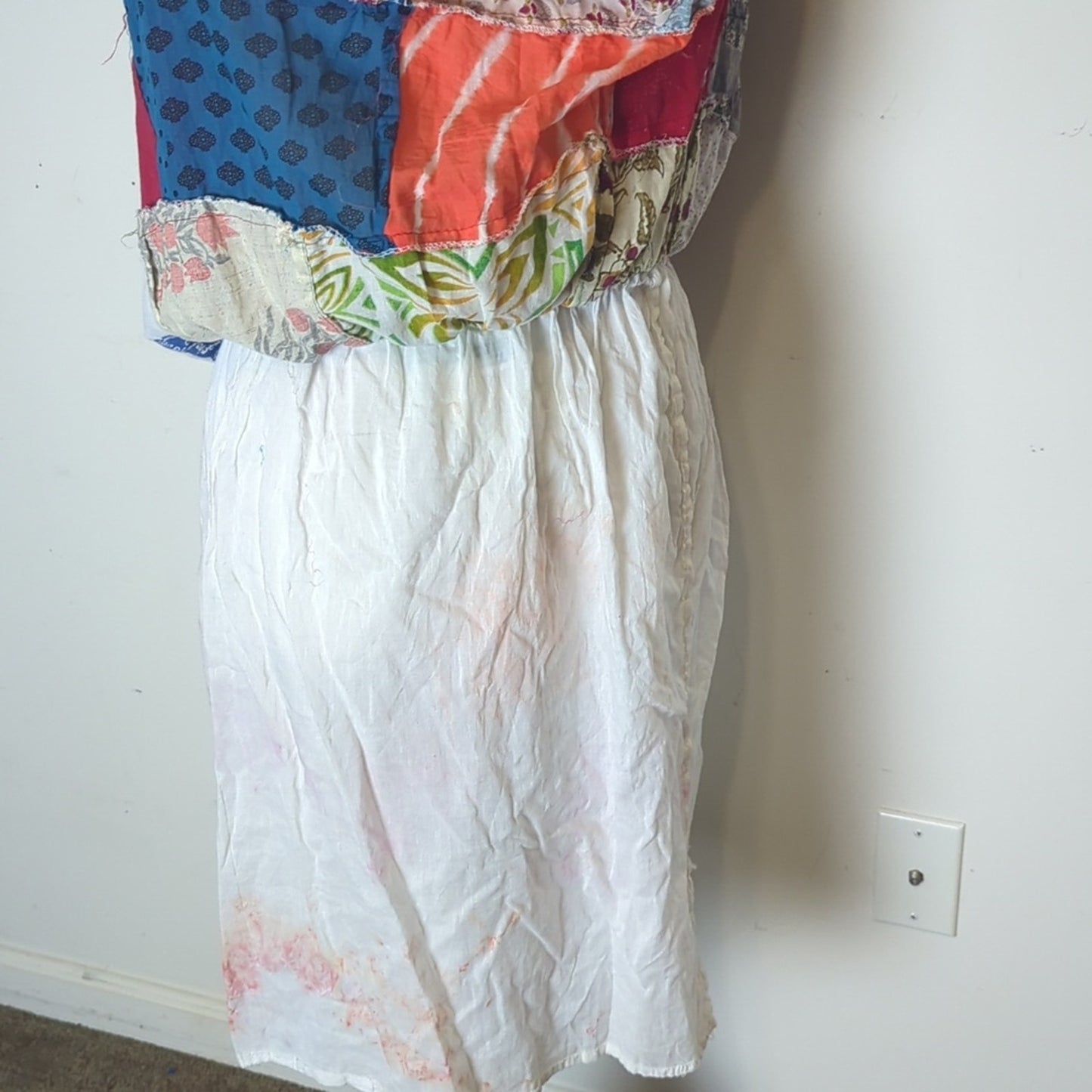 Vintage Patchwork Maxi Skirt or Strapless Boho Dress Cotton Festival Hippie