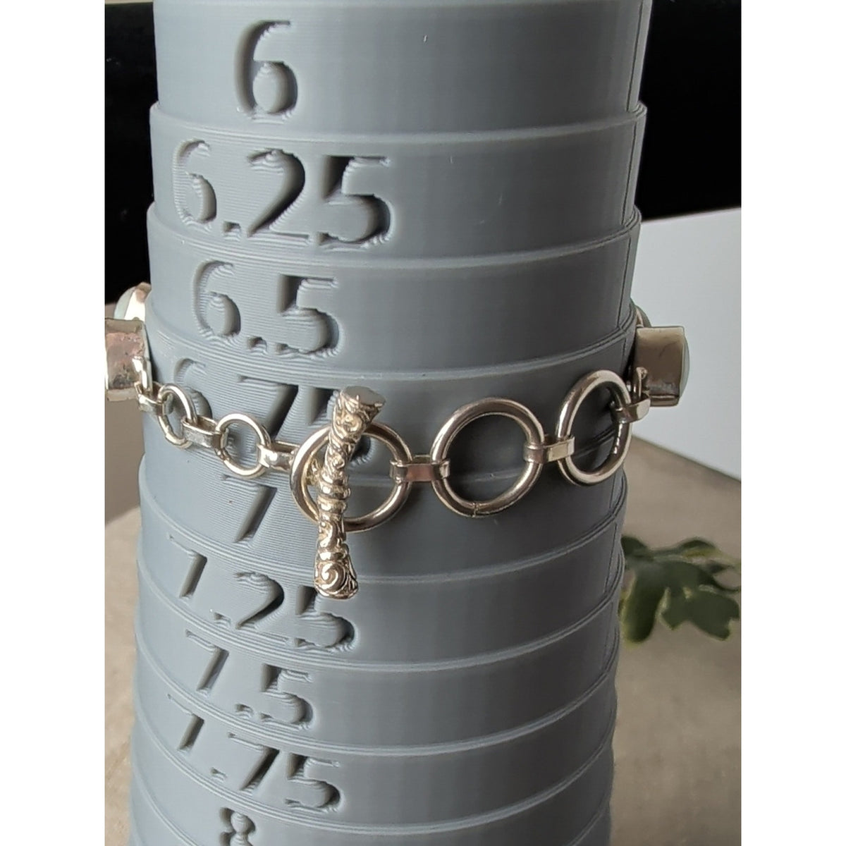 Vintage 925 Sterling Silver Blue Larimar Cabochon Bracelet Ornate Toggle