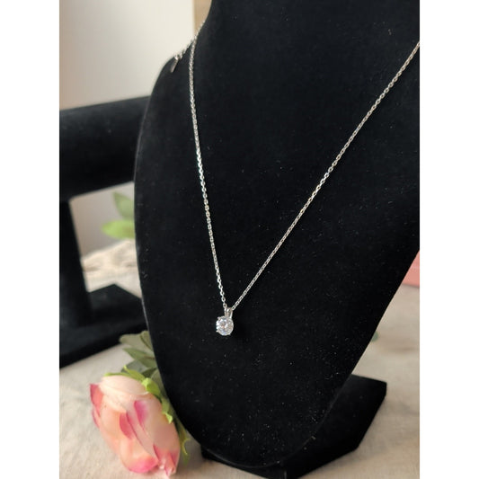 925 Sterling Silver Clear Quartz Solitaire Pendant Necklace Minimalist Sparkle