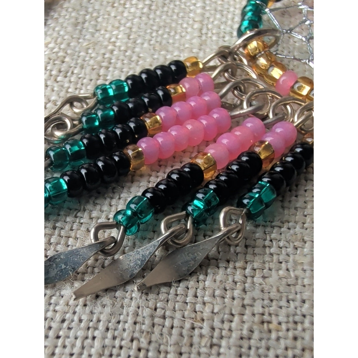Sterling Silver Hook Glass Bead Dreamcatcher Earrings Southwestern Boho