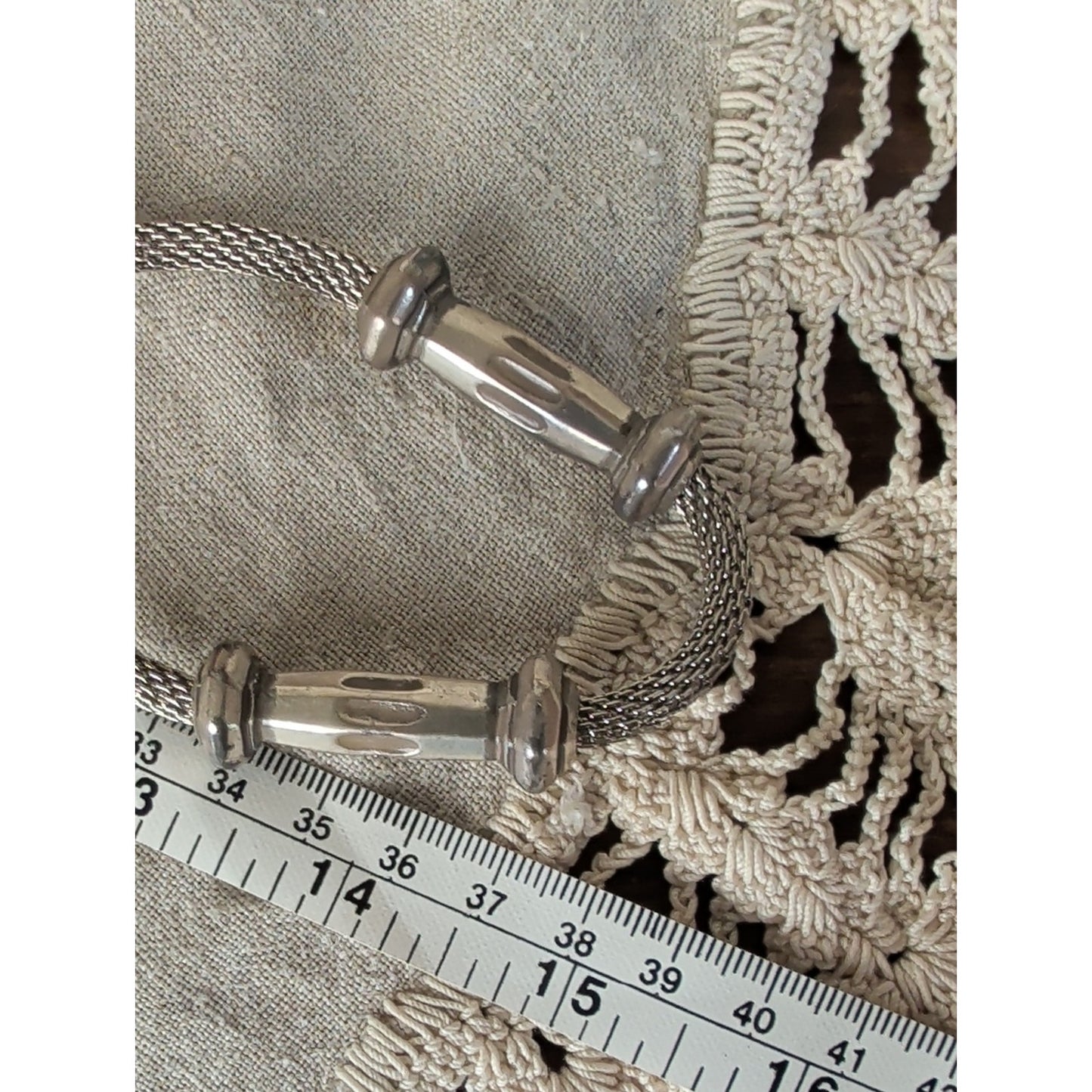 Vintage 80's Industrial Modern Mesh Cable  Necklace Heavy Silver Tone Brutalist