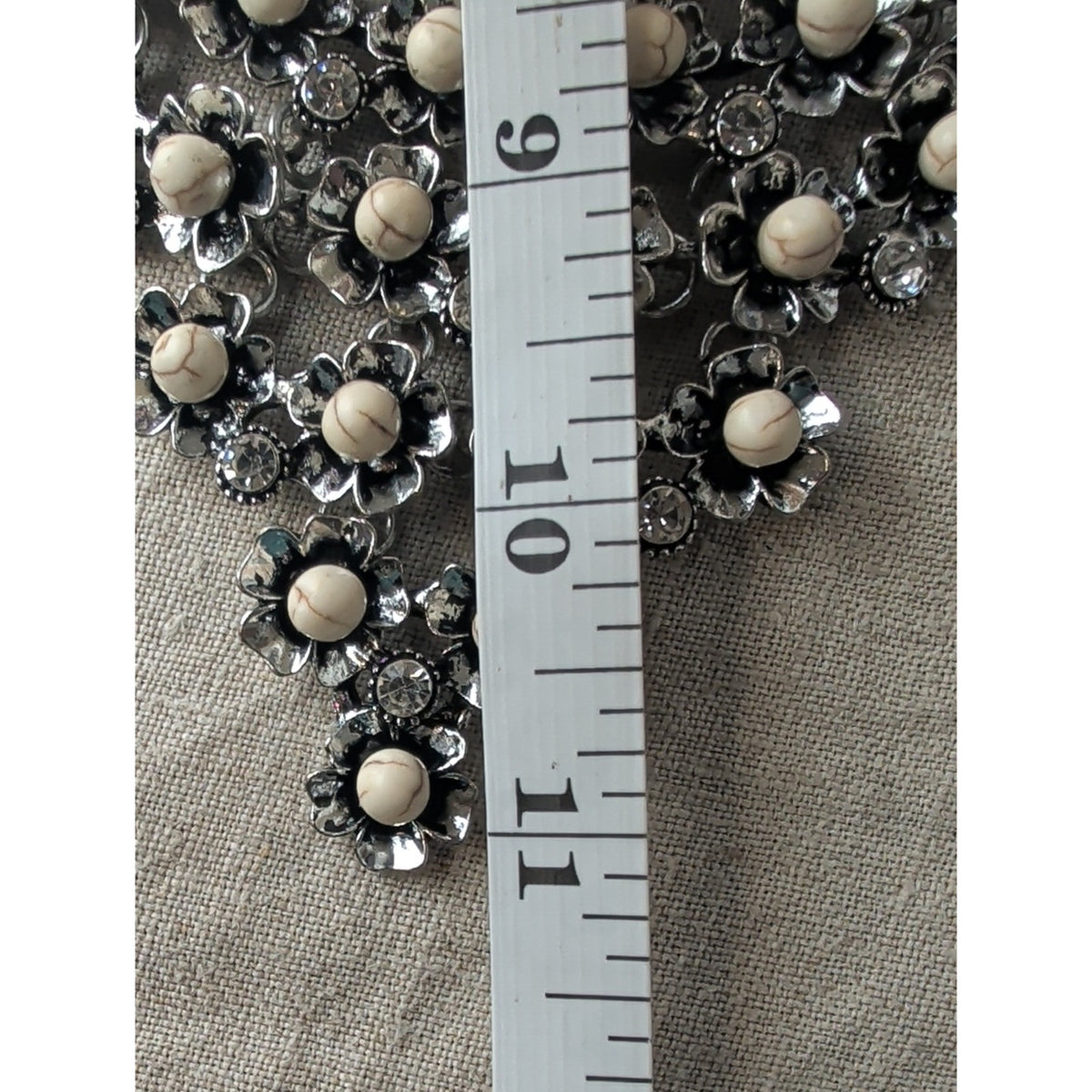 Victorian Style Floral Bib Necklace Antique Silver Tone Rhinestone Dark Romantic