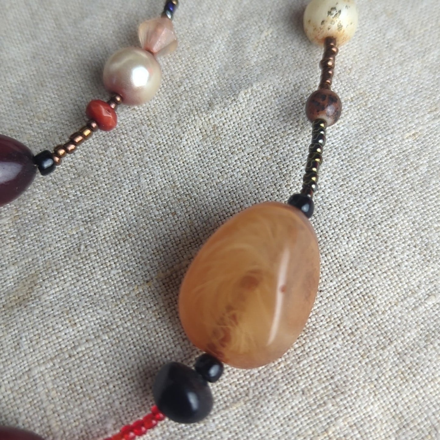 Eclectic Beaded Necklace Mixed Stone Glass Pearl Boho Statement Necklace Earthy