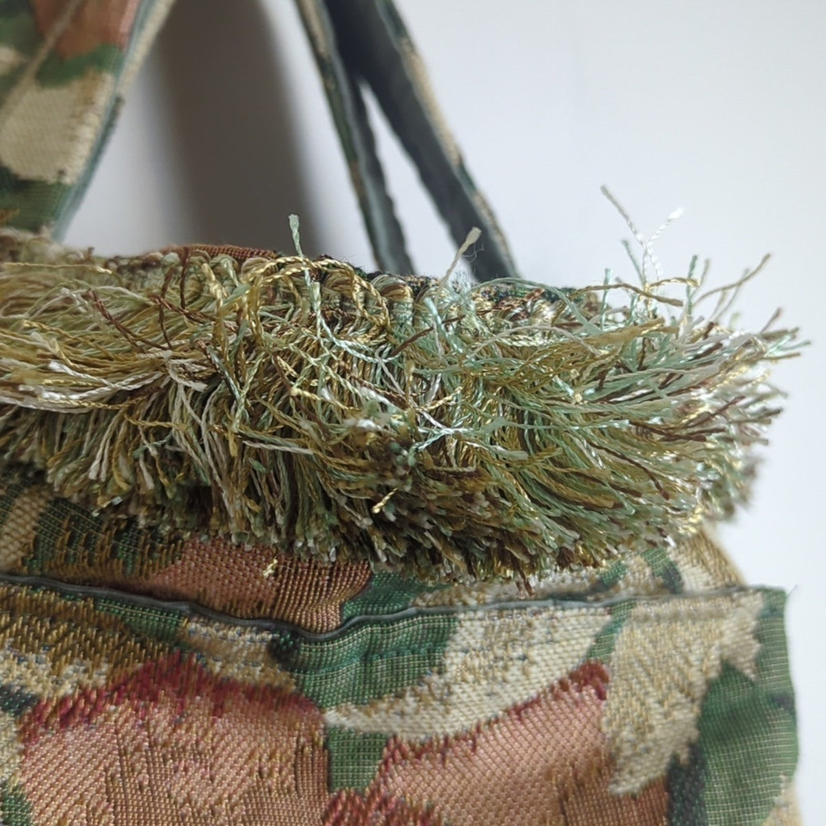XL Upcycled Granola Girl Goblincore Tapestry Tote Bag Overnight Bag Fringe
