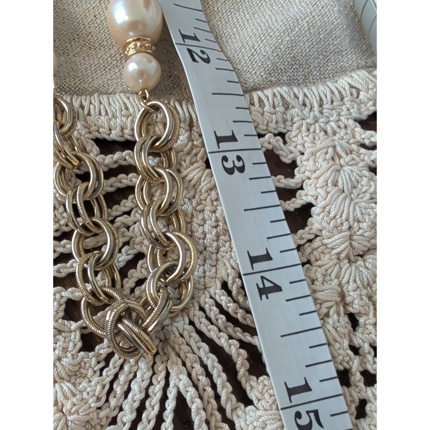Mid Century Modern Gold Tone Faux Pearl Necklace Retro Glam