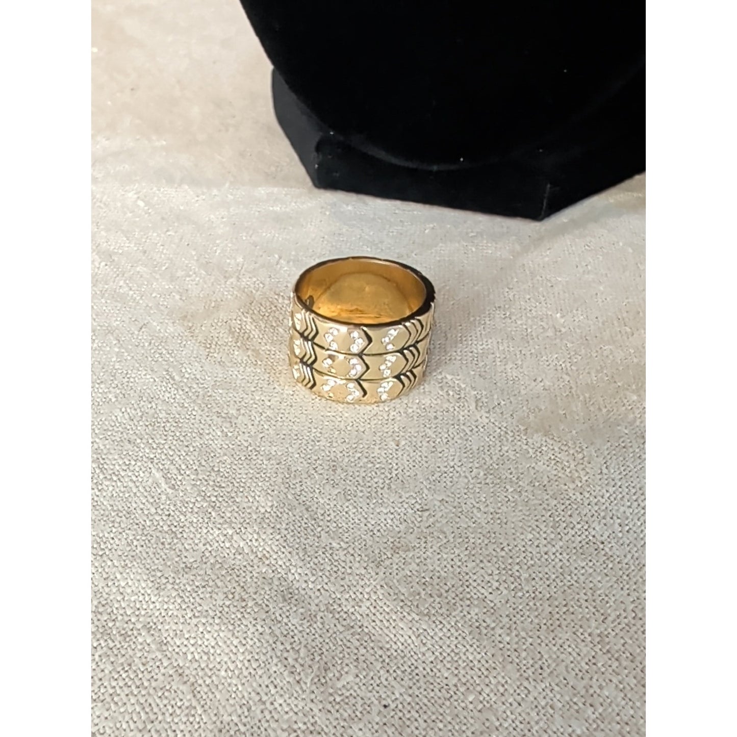 Vintage Inspired House of Harlow 1960 Gold Tone Rhinestone Statement Ring Boho Luxe Tribal Chic