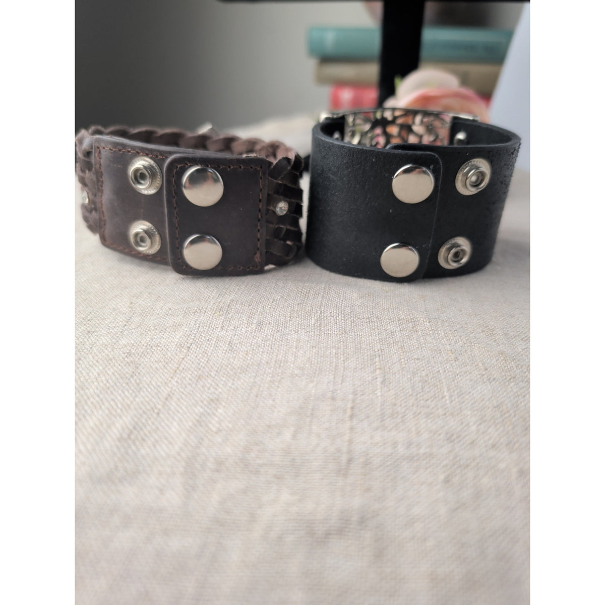 Coastal Cowgirl Genuine Leather Snap Rhinestone Bracelet Black & Brown Layering