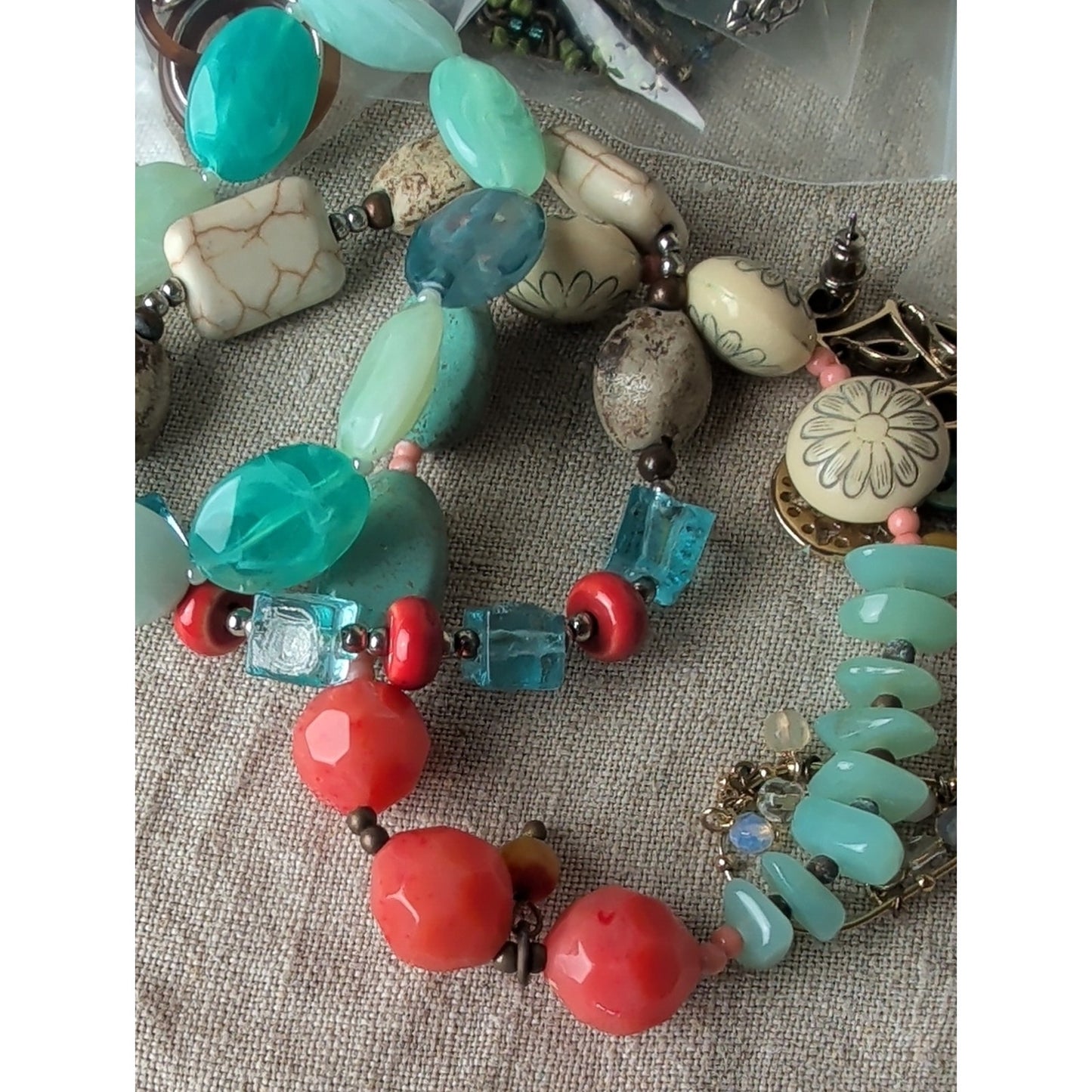 46 Pair Beachy Boho Earring Lot + 4 Stretch Bracelets Coastal Grandma Resell