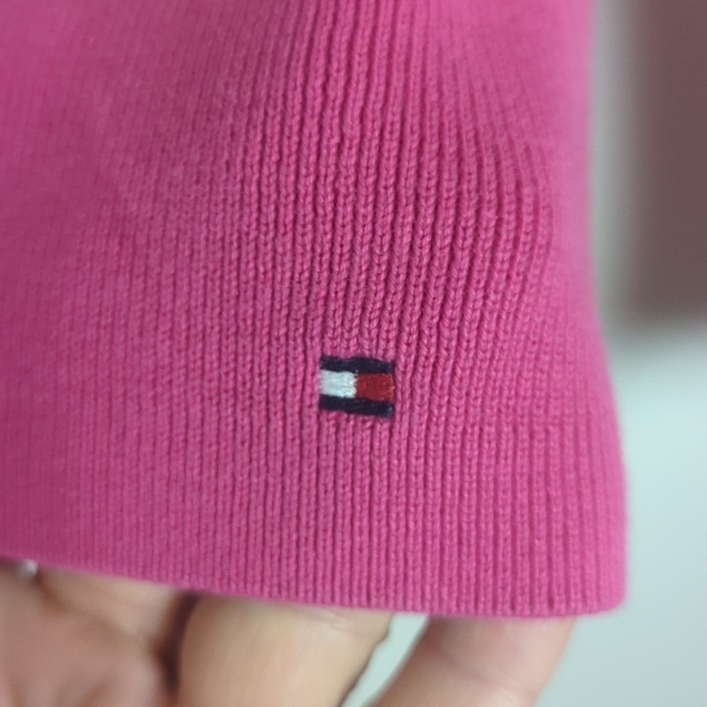 Y2K Tommy Hilfinger Cropped Preppy Tight Knit Sweater Pink Women's Size L