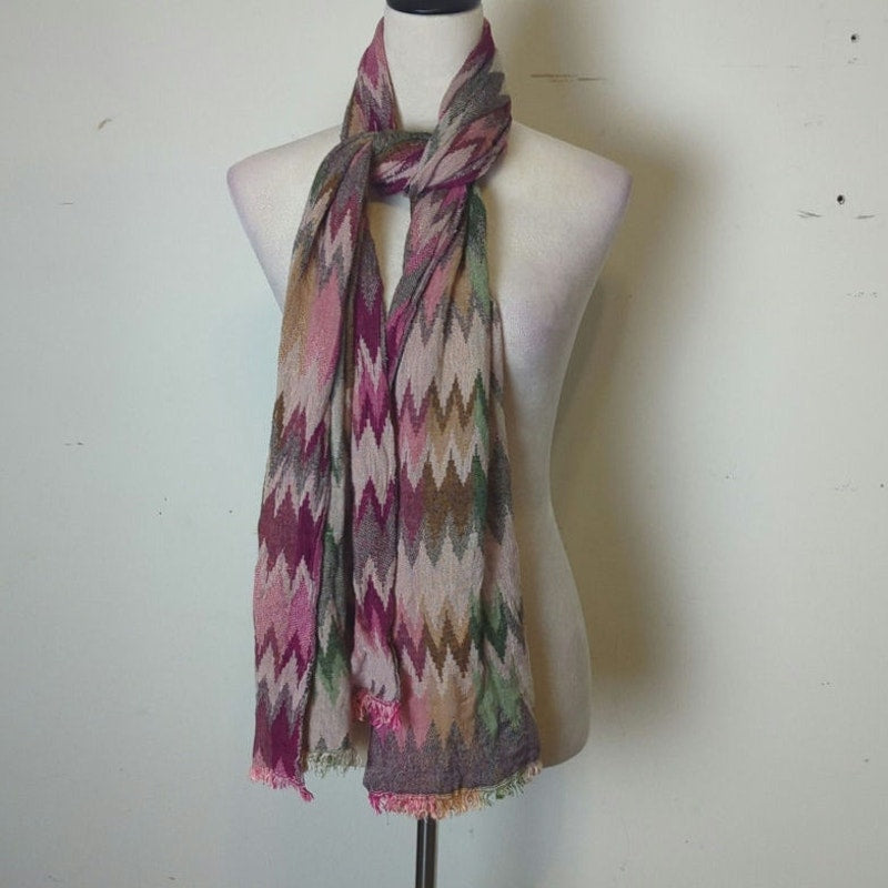 Boho Chic Meets Fairygrunge Chevron Artsy Oversized Scarf  Soft with Fringe